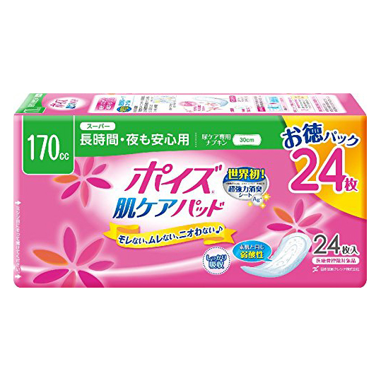 포이즈 피부 케아팟도 슈퍼 여성용 170cc 24매입(장시간 밤에도 안심)_성인기저귀 요실금