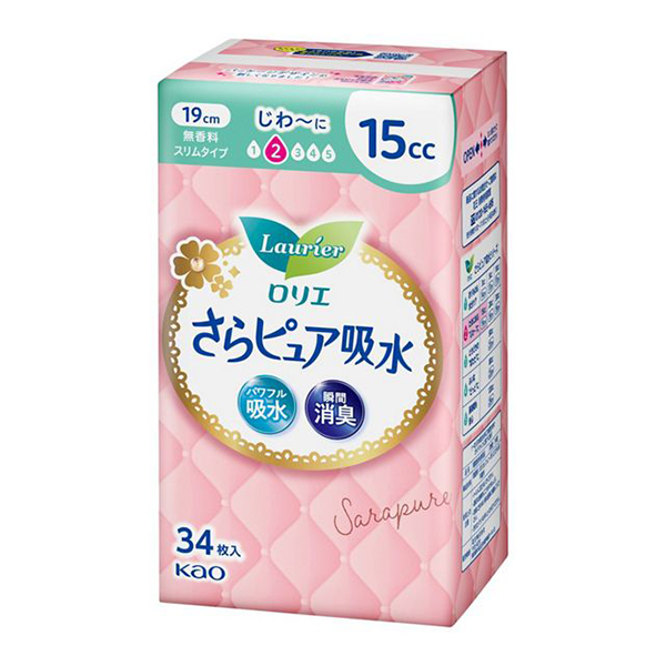 카오 로리에 보송 퓨어 슬림타입 15cc 흡수 생리대 34매입